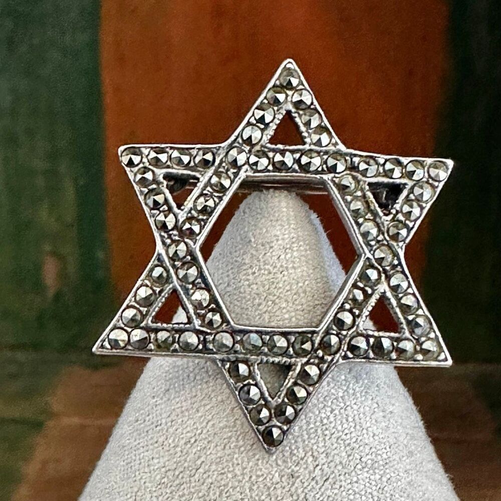 Vintage Sterling Silver Marcasite Star of David Brooch